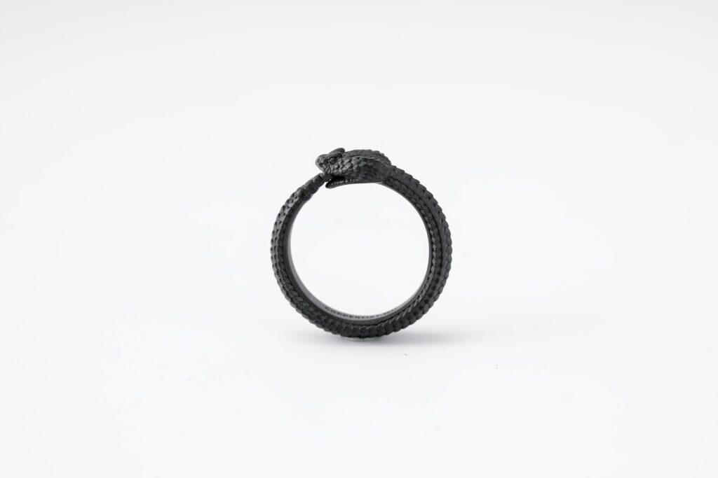 a black ring with a snake head on it